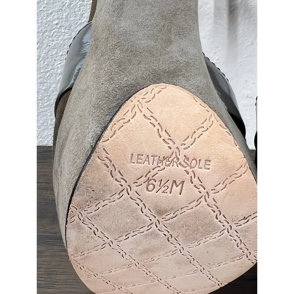 L.A.M.B. Peppa Taupe Gray Suede‎ & Leather Platform Peep Toe Heels Size 6.5M
